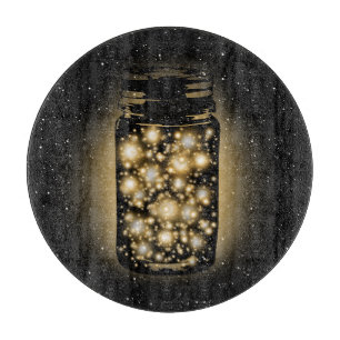 Glowing Jar Of Fireflies With Night Stars Cutting Board
