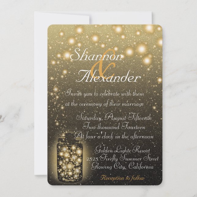Glowing Jar Of Fireflies With Night Stars Invitation (Front)