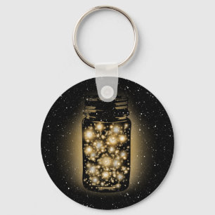 Glowing Jar Of Fireflies With Night Stars Keychain