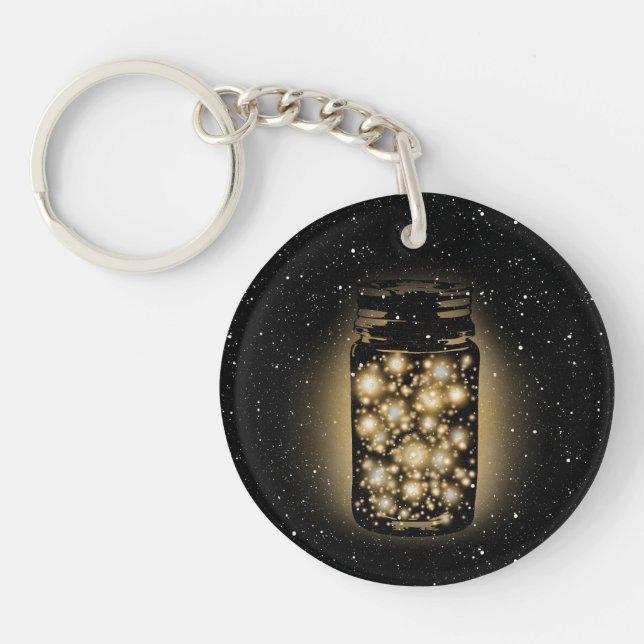 Glowing Jar Of Fireflies With Night Stars Keychain (Front)