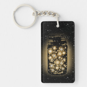 Glowing Jar Of Fireflies With Night Stars Keychain