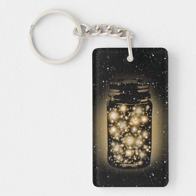Glowing Jar Of Fireflies With Night Stars Keychain (Front)