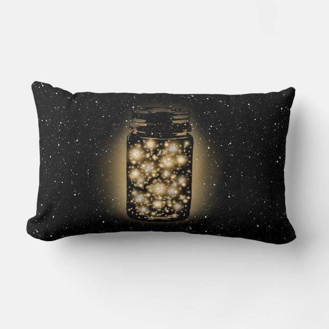 Glowing Jar Of Fireflies With Night Stars Lumbar Pillow (Front)
