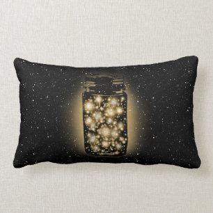 Glowing Jar Of Fireflies With Night Stars Lumbar Pillow