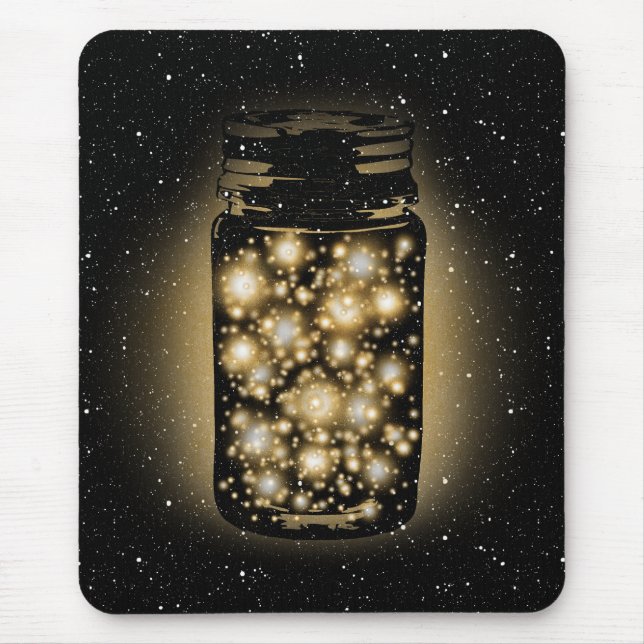 Glowing Jar Of Fireflies With Night Stars Mouse Pad (Front)