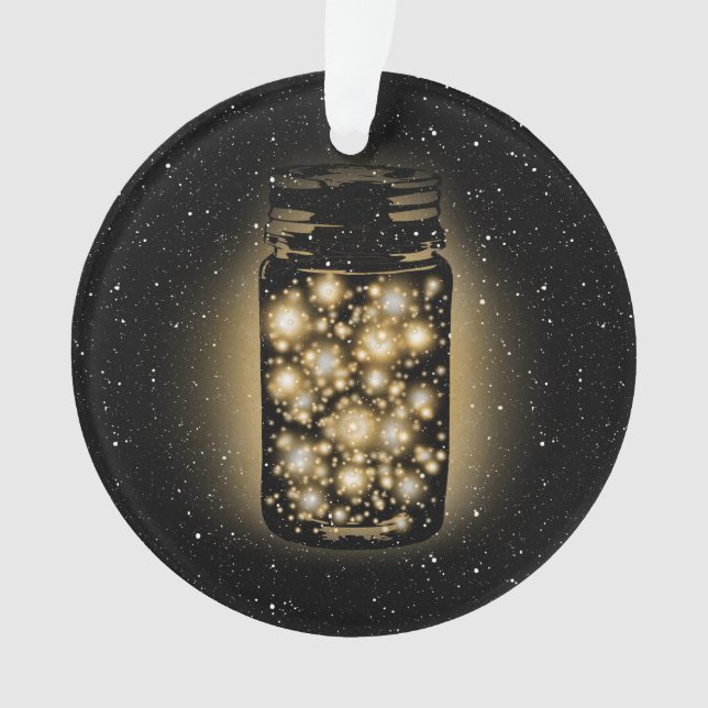 Glowing Jar Of Fireflies With Night Stars Ornament (Front)