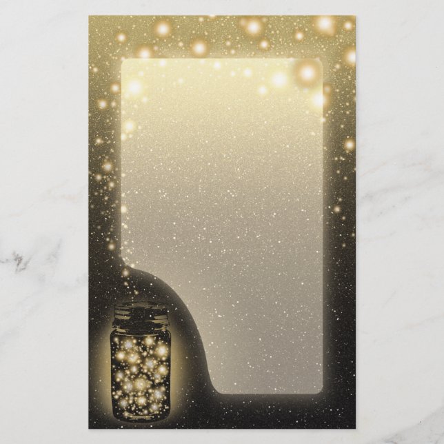 Glowing Jar Of Fireflies With Night Stars Unlined Stationery (Front)