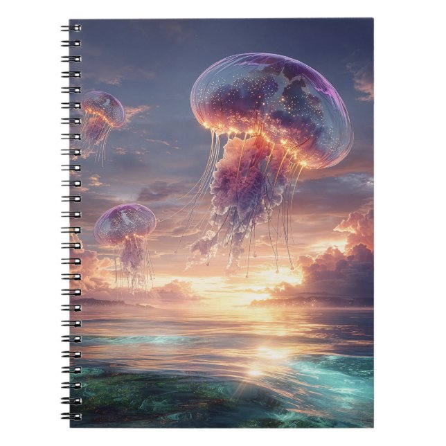 Glowing Jellyfish in Sunset Skies Notebook (Front)