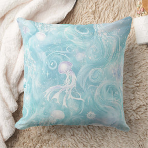 Glowing Jellyfish Ocean Pattern Throw Pillow