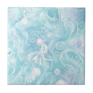 Glowing Jellyfish Ocean Pattern Tile