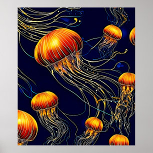 Glowing Jellyfish Sea  Poster