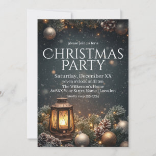 Glowing Lantern & Garland Magical Christmas Party Invitation