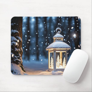 Glowing Lantern In Snowflakes Mouse Pad