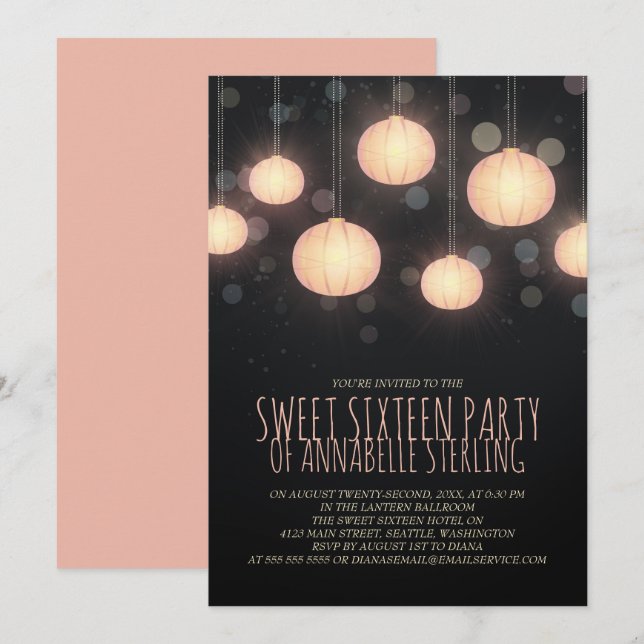 Glowing Lanterns Sweet Sixteen Party Invitation (Front/Back)