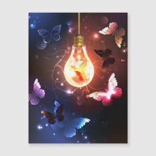 Glowing Light Bulb with Night Butterflies