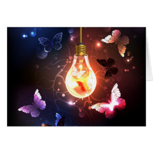 Glowing Light Bulb with Night Butterflies