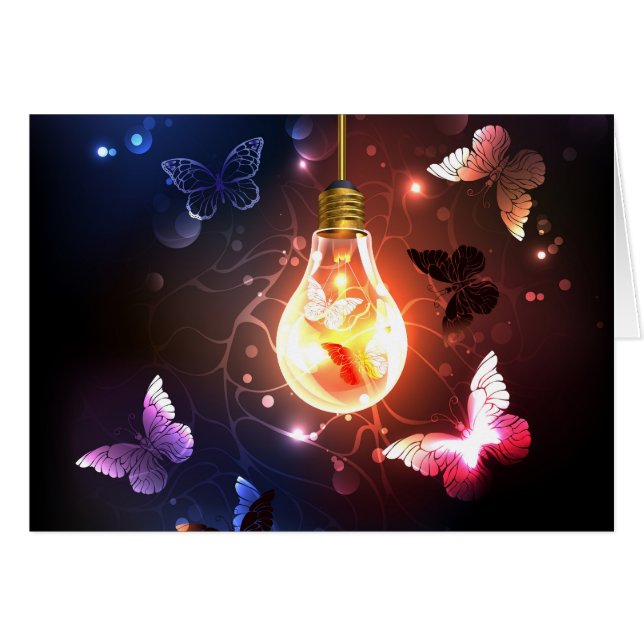 Glowing Light Bulb with Night Butterflies (Front Horizontal)