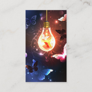 Glowing Light Bulb with Night Butterflies Advice Card