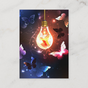 Glowing Light Bulb with Night Butterflies Calling Card