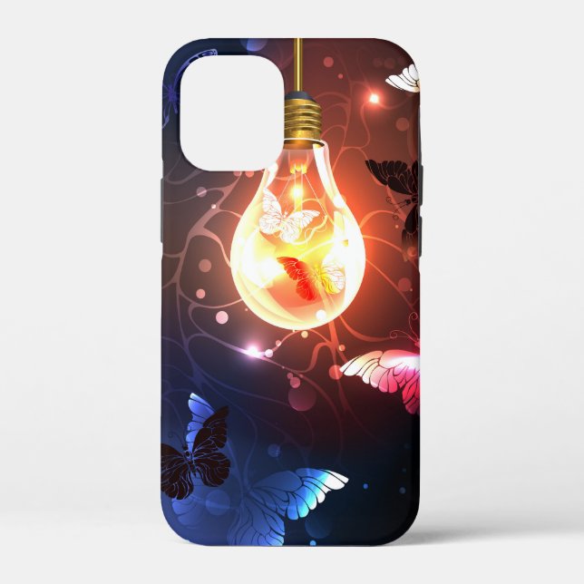 Glowing Light Bulb with Night Butterflies Case-Mate iPhone Case (Back)