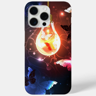 Glowing Light Bulb with Night Butterflies iPhone 15 Pro Max Case