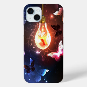 Glowing Light Bulb with Night Butterflies iPhone 15 Mini Case
