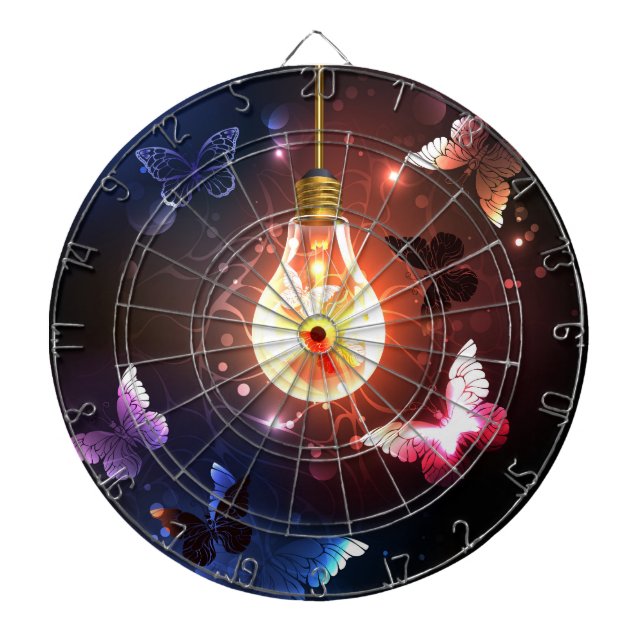 Glowing Light Bulb with Night Butterflies Dartboard (Front)