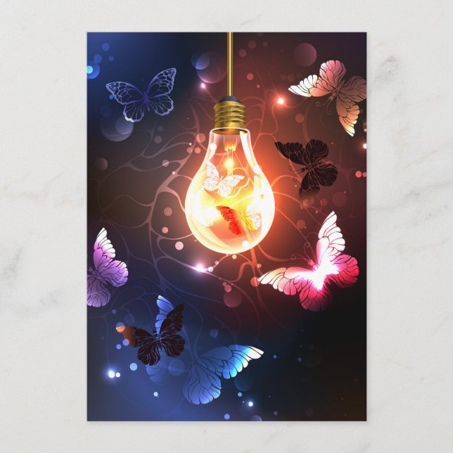 Glowing Light Bulb with Night Butterflies Enclosure Card (Front)