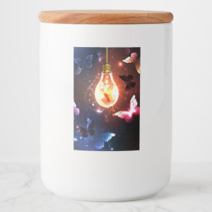 Glowing Light Bulb with Night Butterflies Food Label