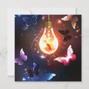 Glowing Light Bulb with Night Butterflies Holiday Card