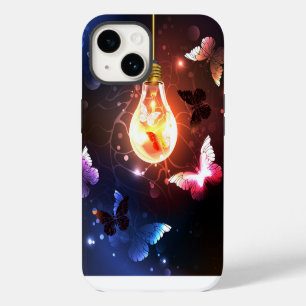 Glowing Light Bulb with Night Butterflies iPhone 14 Case