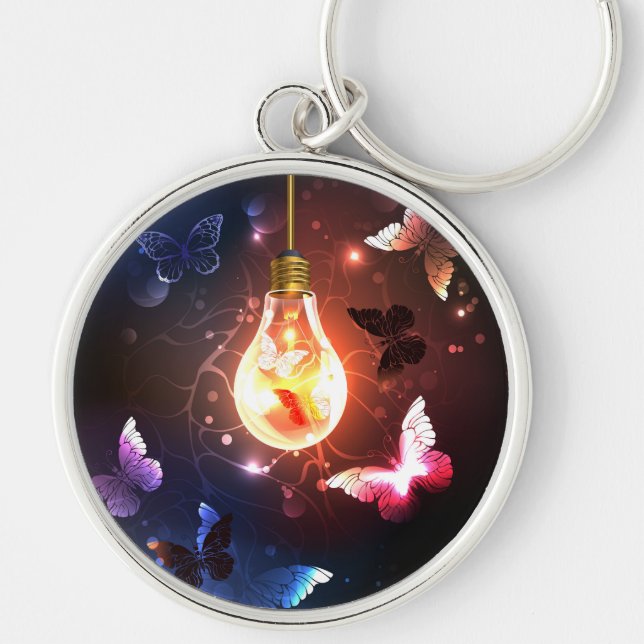 Glowing Light Bulb with Night Butterflies Keychain (Front)