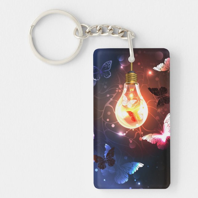 Glowing Light Bulb with Night Butterflies Keychain (Front)
