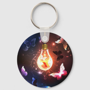 Glowing Light Bulb with Night Butterflies Keychain