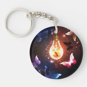 Glowing Light Bulb with Night Butterflies Keychain