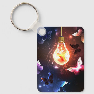 Glowing Light Bulb with Night Butterflies Keychain
