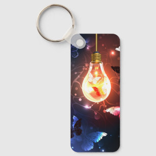 Glowing Light Bulb with Night Butterflies Keychain