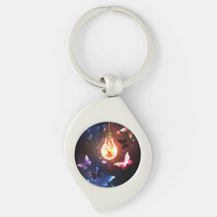 Glowing Light Bulb with Night Butterflies Keychain