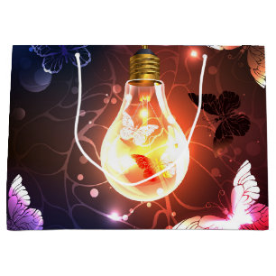Glowing Light Bulb with Night Butterflies Large Gift Bag