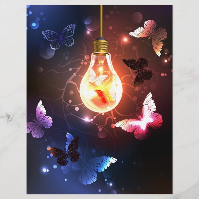 Glowing Light Bulb with Night Butterflies Letterhead (Front)