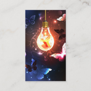 Glowing Light Bulb with Night Butterflies Loyalty Card