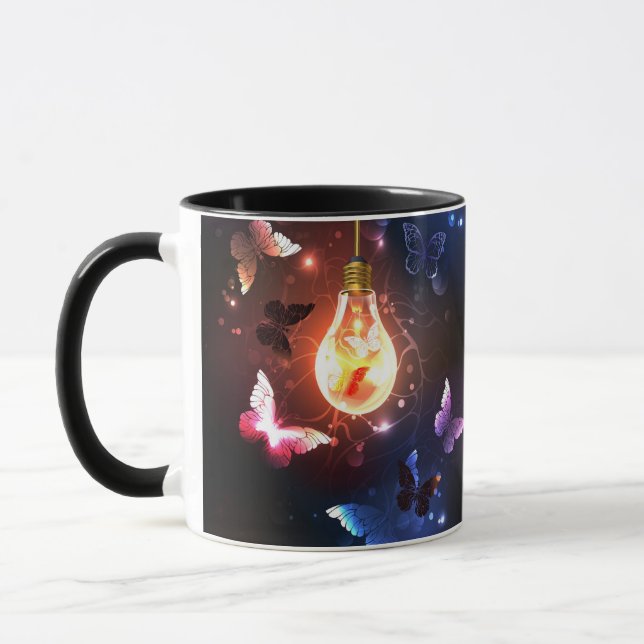 Glowing Light Bulb with Night Butterflies Mug (Left)
