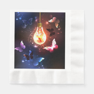 Glowing Light Bulb with Night Butterflies Napkin