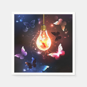Glowing Light Bulb with Night Butterflies Napkin