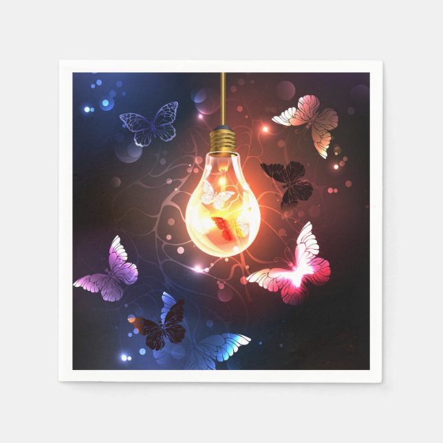Glowing Light Bulb with Night Butterflies Napkin (Front)