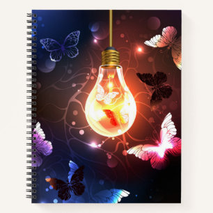 Glowing Light Bulb with Night Butterflies Notebook