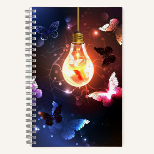 Glowing Light Bulb with Night Butterflies Notebook