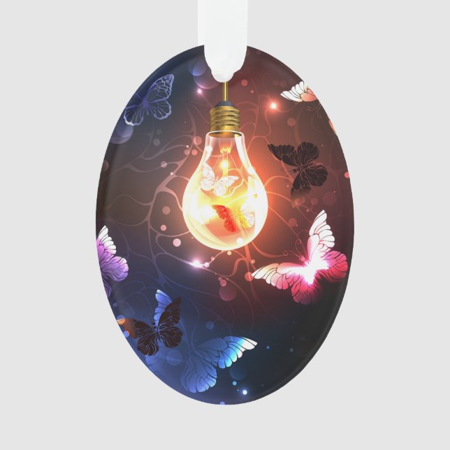 Glowing Light Bulb with Night Butterflies Ornament (Front)