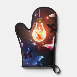 Glowing Light Bulb with Night Butterflies Oven Mitt