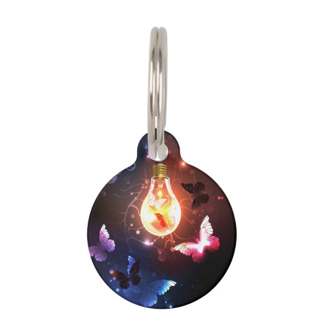Glowing Light Bulb with Night Butterflies Pet Tag (Front)